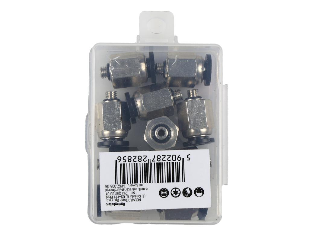 Złączka prosta wtykowa tekalan z gwintem zewnętrznym (teflon) 6mm x M5 (0,8mm) TEGER, (sprzedawane po 10)