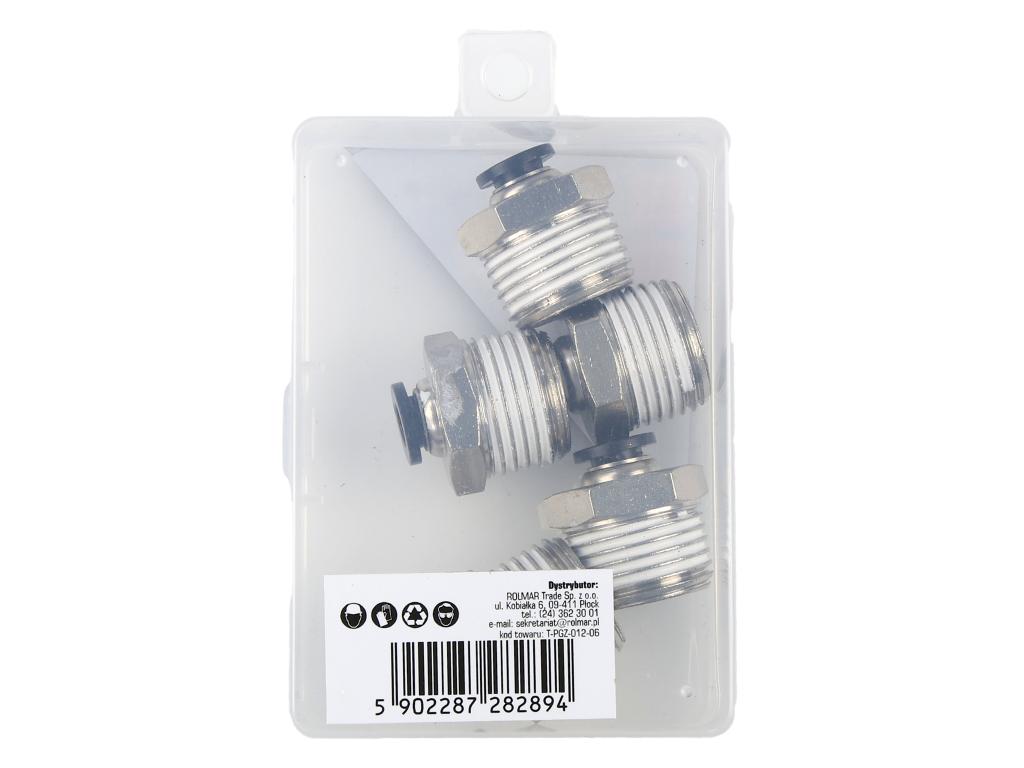 Złączka prosta wtykowa tekalan z gwintem zewnętrznym (teflon) 6mm x 1/2" TEGER, (sprzedawane po 5)