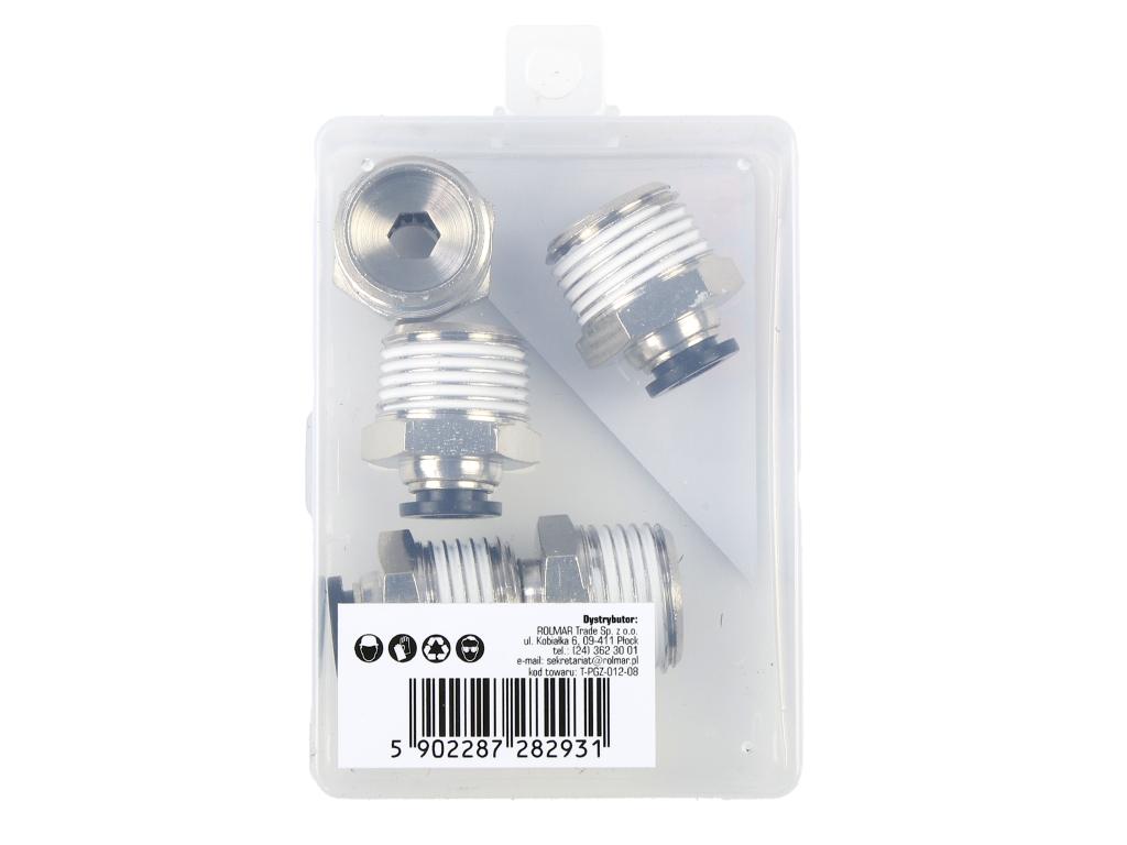 Złączka prosta wtykowa tekalan z gwintem zewnętrznym (teflon) 8mm x 1/2" TEGER, (sprzedawane po 5)