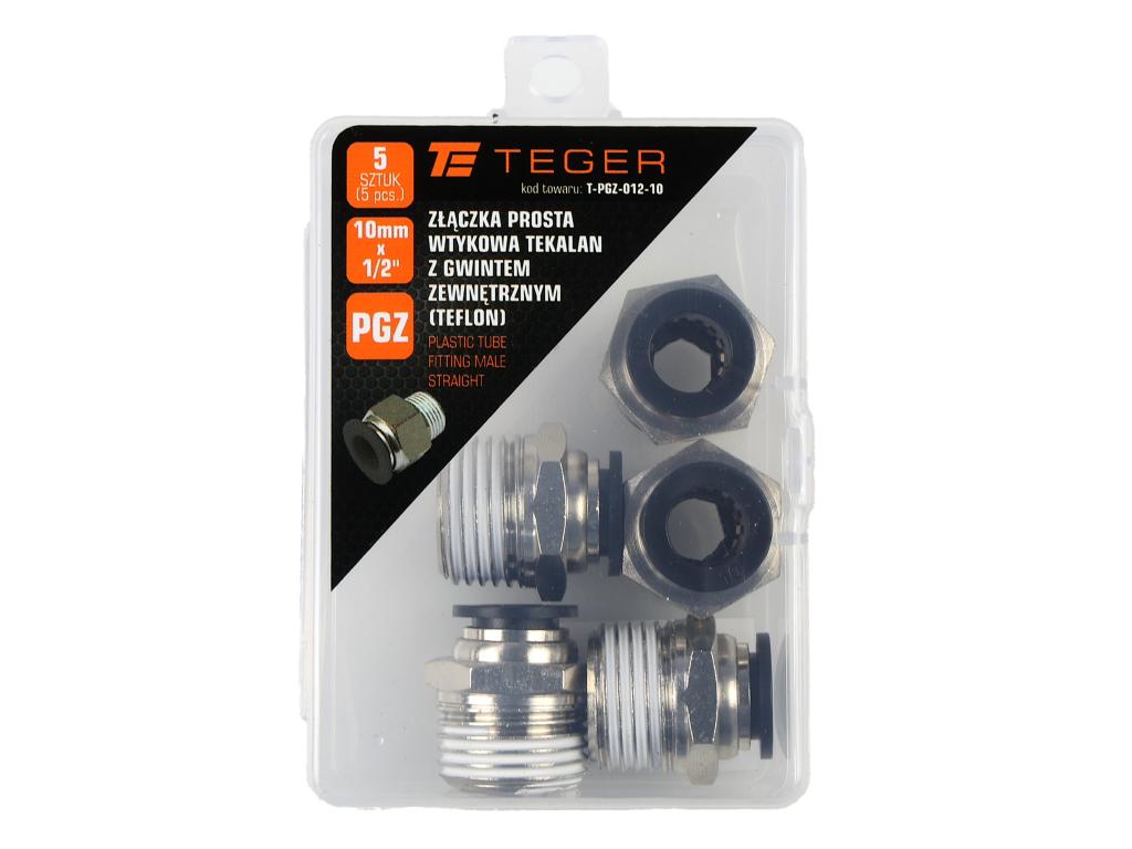 Złączka prosta wtykowa tekalan z gwintem zewnętrznym (teflon) 10mm x 1/2" TEGER, (sprzedawane po 5)