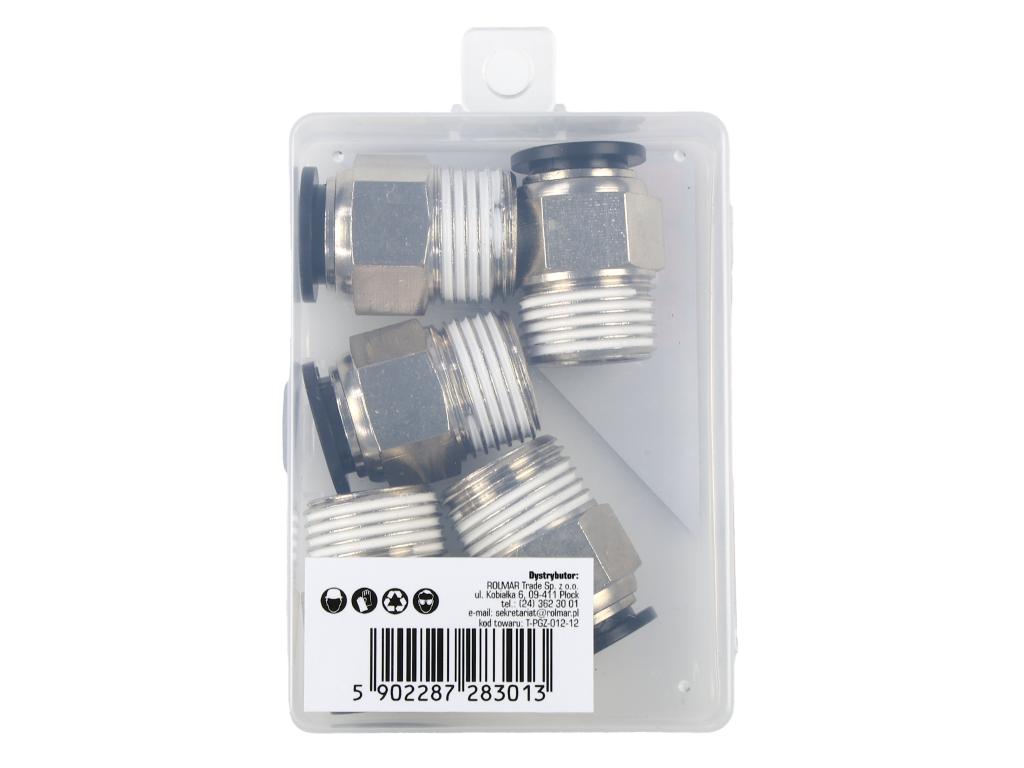 Złączka prosta wtykowa tekalan z gwintem zewnętrznym (teflon) 12mm x 1/2" TEGER, (sprzedawane po 5)