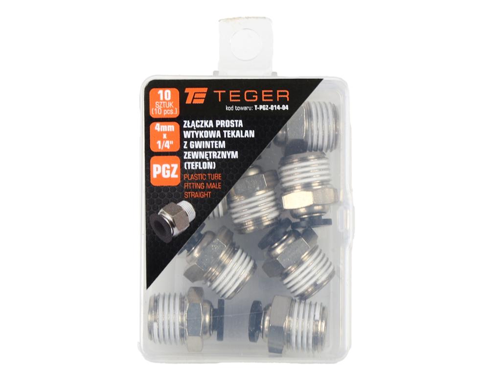 Złączka prosta wtykowa tekalan z gwintem zewnętrznym (teflon) 4mm x 1/4" TEGER, (sprzedawane po 10)