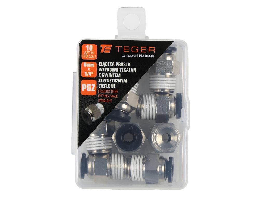 Złączka prosta wtykowa tekalan z gwintem zewnętrznym (teflon) 6mm x 1/4" TEGER, (sprzedawane po 10)