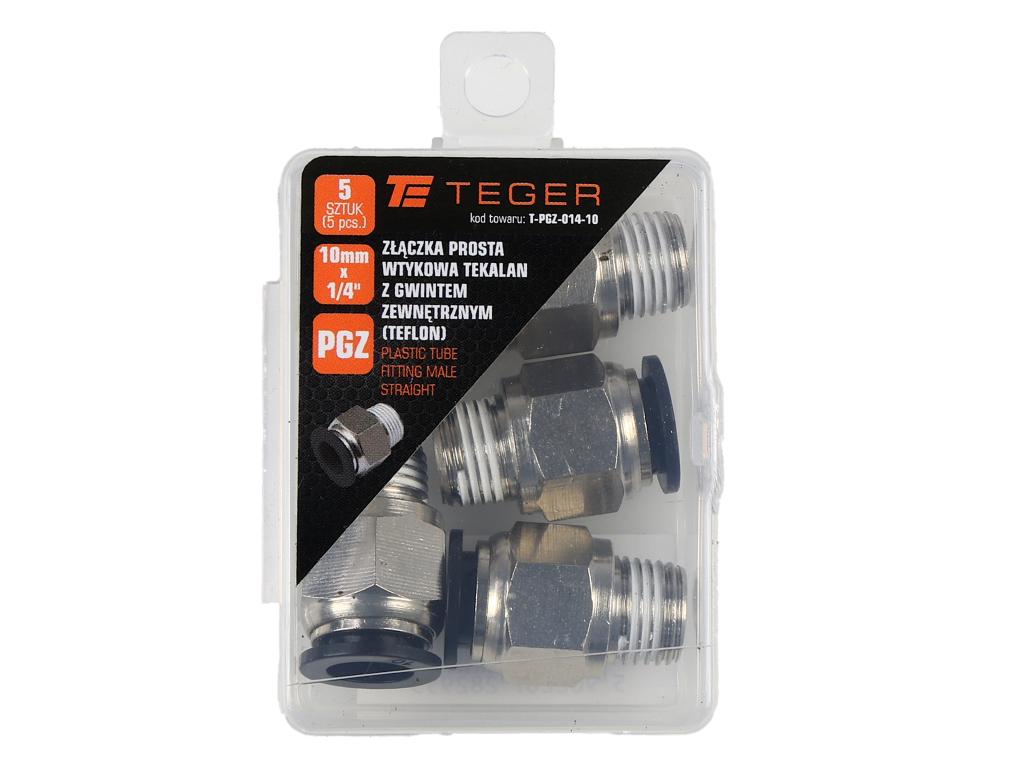 Złączka prosta wtykowa tekalan z gwintem zewnętrznym (teflon) 10mm x 1/4" TEGER, (sprzedawane po 5)
