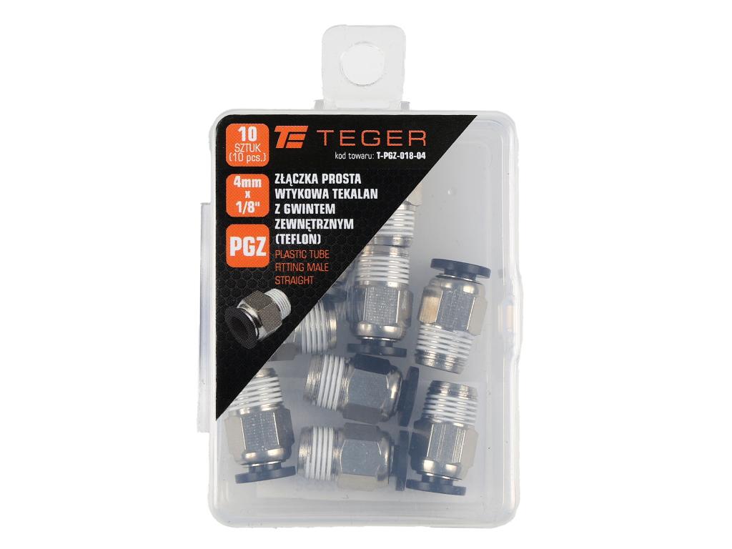 Złączka prosta wtykowa tekalan z gwintem zewnętrznym (teflon) 4mm x 1/8" TEGER, (sprzedawane po 10)