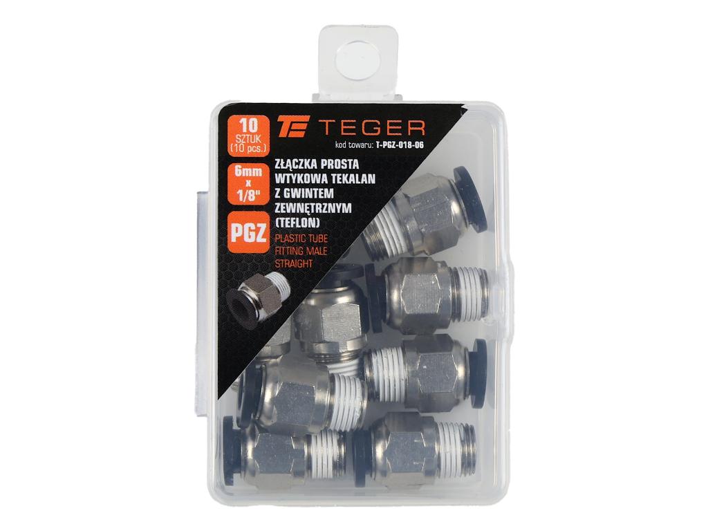 Złączka prosta wtykowa tekalan z gwintem zewnętrznym (teflon) 6mm x 1/8" TEGER, (sprzedawane po 10)