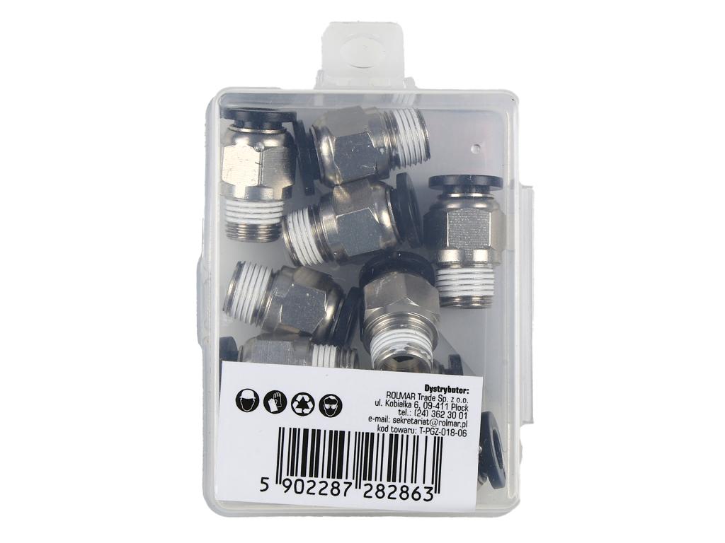 Złączka prosta wtykowa tekalan z gwintem zewnętrznym (teflon) 6mm x 1/8" TEGER, (sprzedawane po 10)