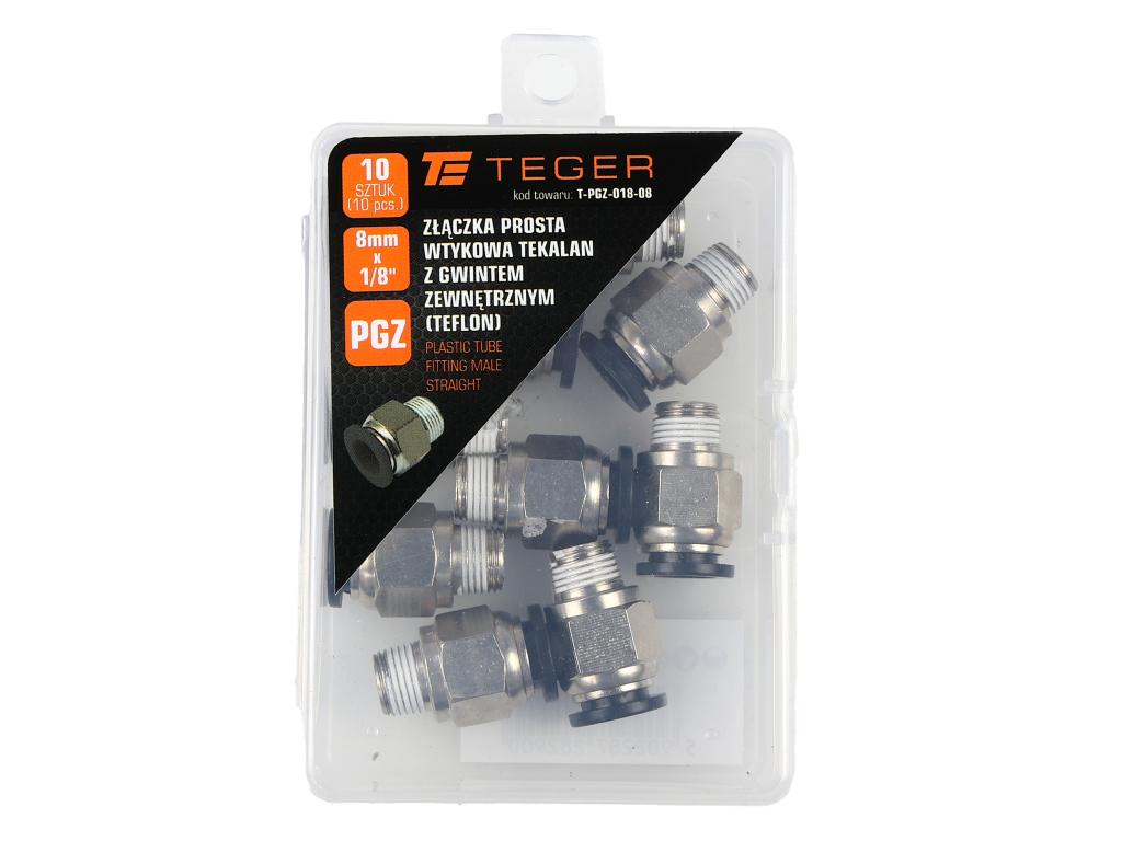 Złączka prosta wtykowa tekalan z gwintem zewnętrznym (teflon) 8mm x 1/8" TEGER, (sprzedawane po 10)