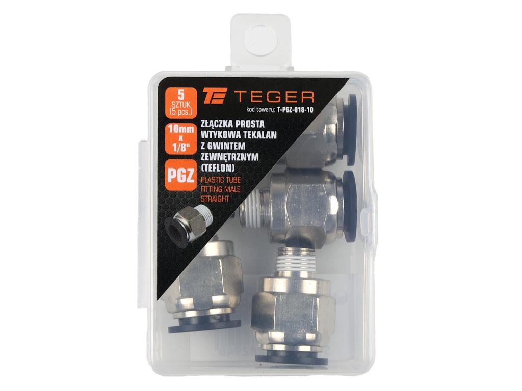 Złączka prosta wtykowa tekalan z gwintem zewnętrznym (teflon) 10mm x 1/8" TEGER, (sprzedawane po 5)