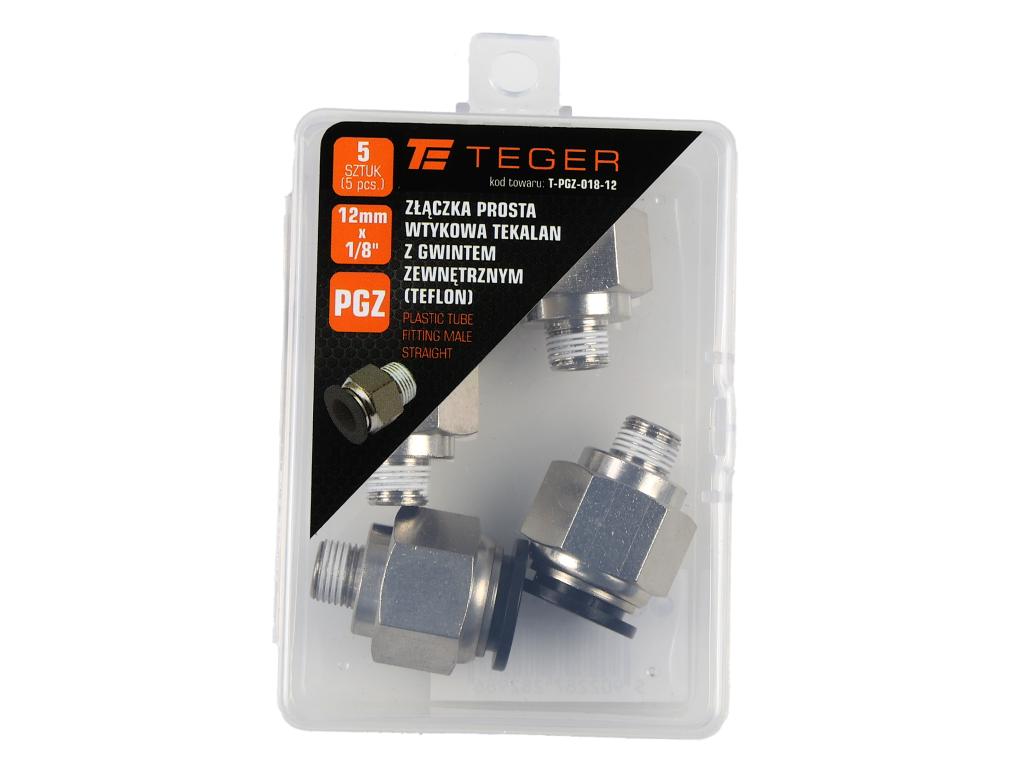 Złączka prosta wtykowa tekalan z gwintem zewnętrznym (teflon) 12mm x 1/8" TEGER, (sprzedawane po 5)