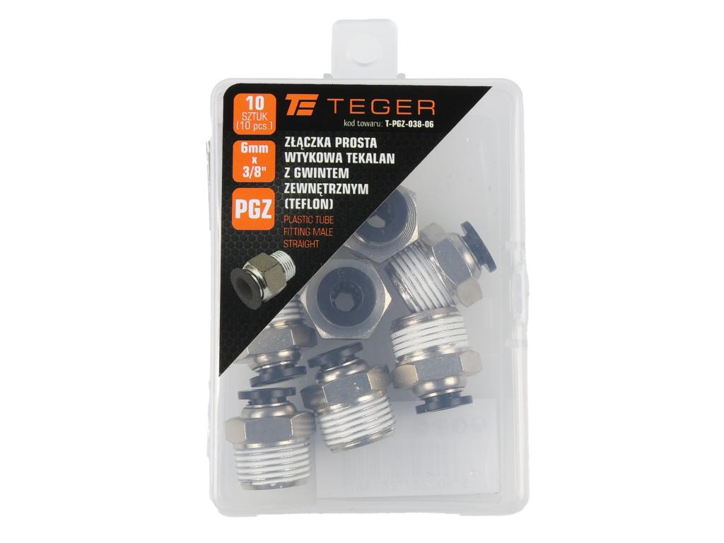 Złączka prosta wtykowa tekalan z gwintem zewnętrznym (teflon) 6mm x 3/8" TEGER, (sprzedawane po 10)
