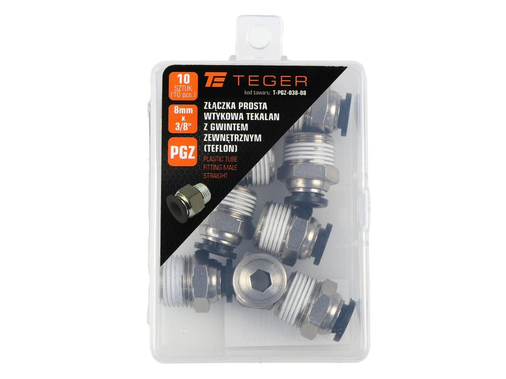 Złączka prosta wtykowa tekalan z gwintem zewnętrznym (teflon) 8mm x 3/8" TEGER, (sprzedawane po 10)