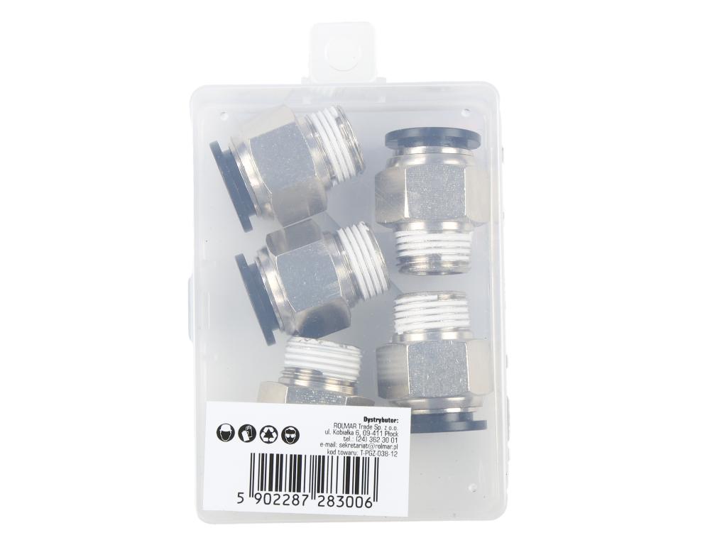 Złączka prosta wtykowa tekalan z gwintem zewnętrznym (teflon) 12mm x 3/8" TEGER, (sprzedawane po 5)