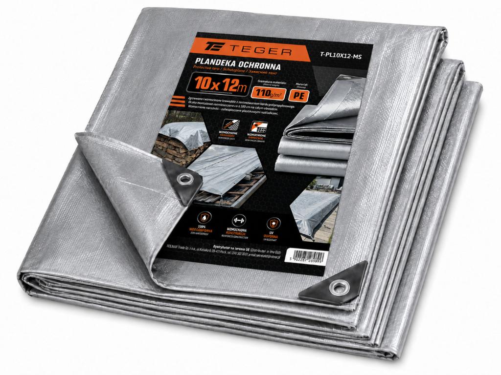 Plandeka MOCNA 10x12m (srebrna) gramatura 110g/m2 TEGER