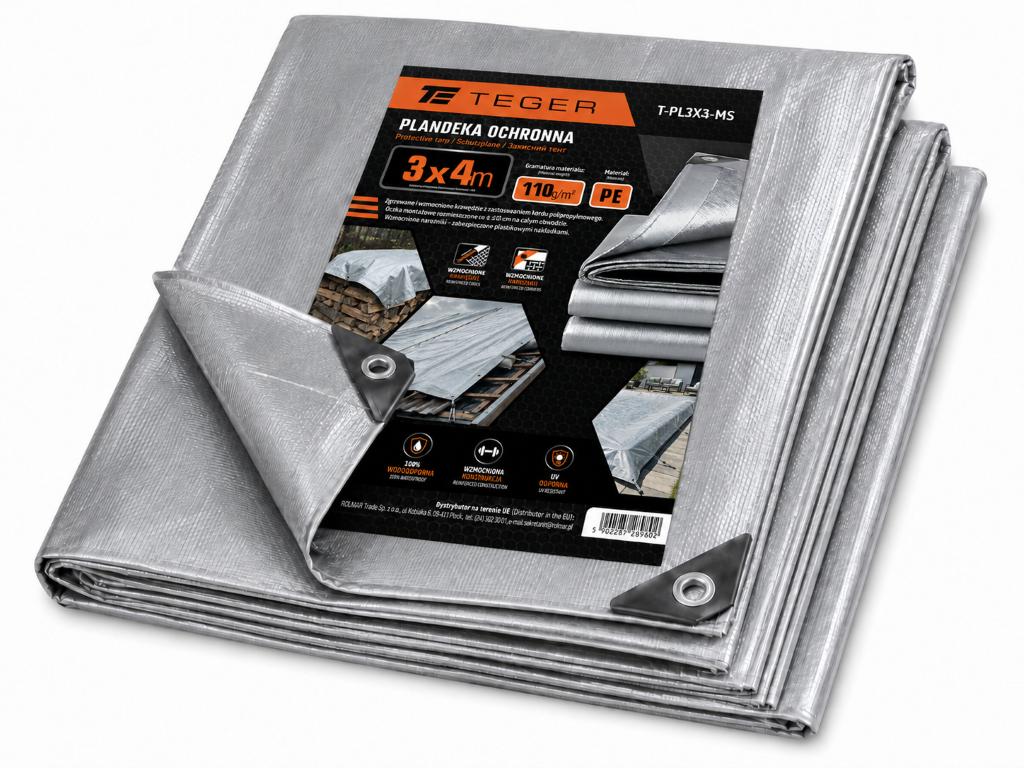Plandeka MOCNA 3x4m (srebrna) gramatura 110g/m2 TEGER