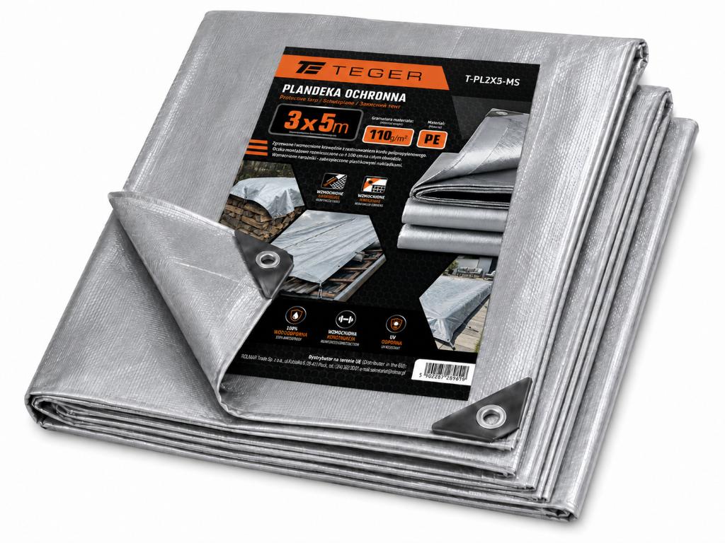 Plandeka MOCNA 3x5m (srebrna) gramatura 110g/m2 TEGER