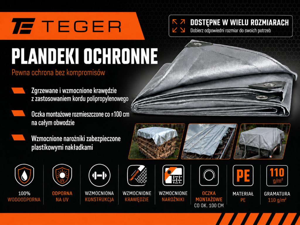 Plandeka MOCNA 4x6m (srebrna) gramatura 110g/m2 TEGER