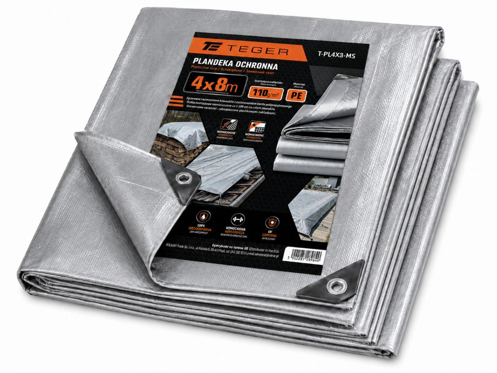 Plandeka MOCNA 4x8m (srebrna) gramatura 110g/m2 TEGER