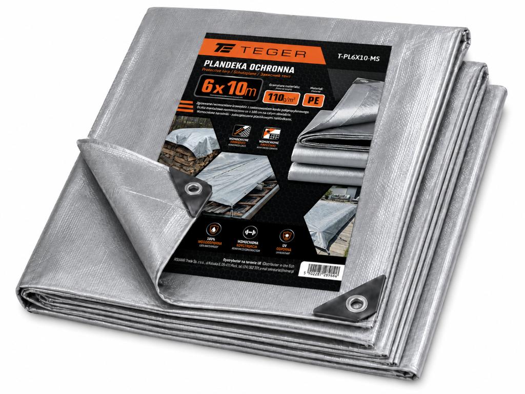 Plandeka MOCNA 6x10m (srebrna) gramatura 110g/m2 TEGER