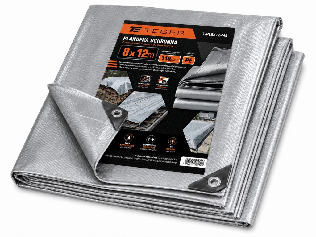 Plandeka MOCNA 8x12m (srebrna) gramatura 110g/m2 TEGER