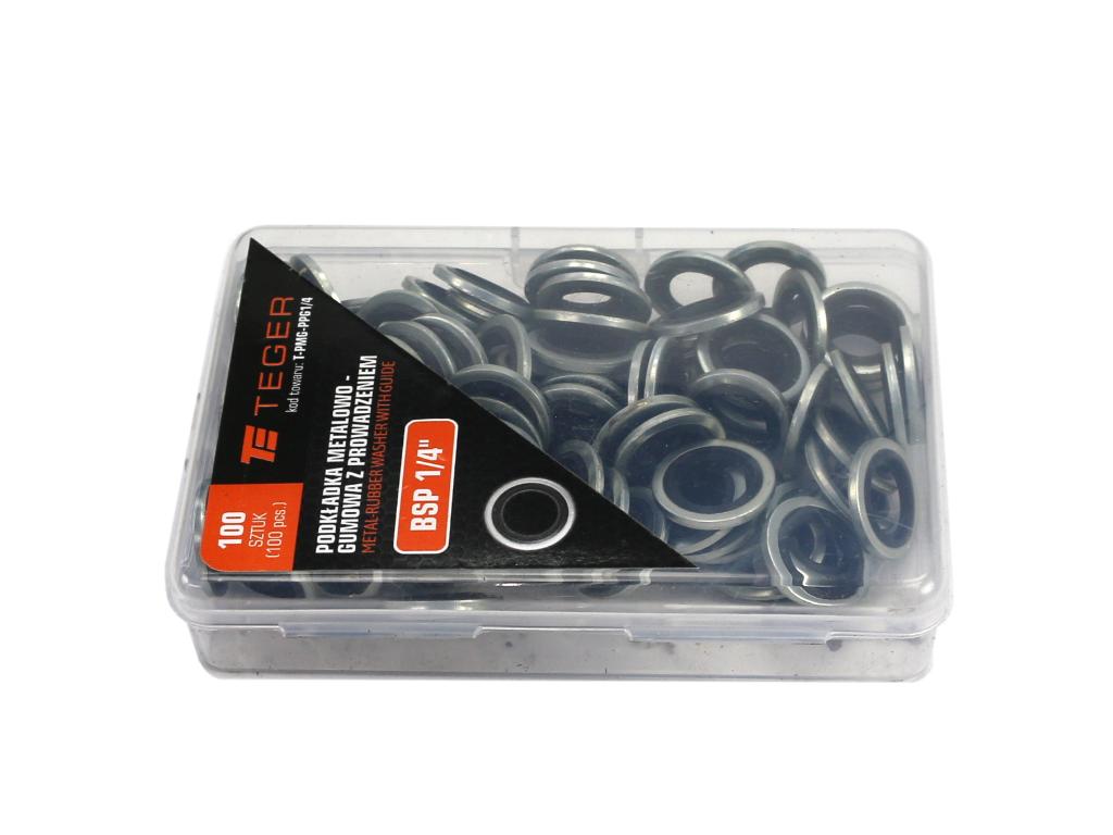 Podkładka metalowo gumowa z prowadzeniem BSP 1/4" TEGER ( sprzedawane po 100 )
