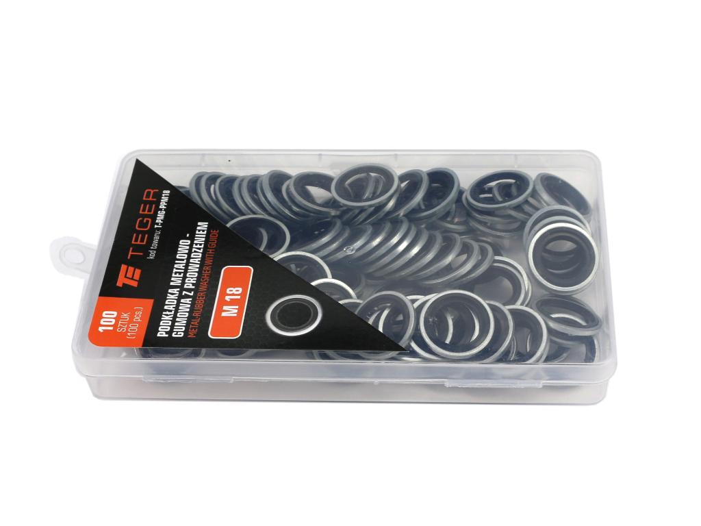 Podkładka metalowo gumowa z prowadzeniem M18 TEGER ( sprzedawane po 100 )