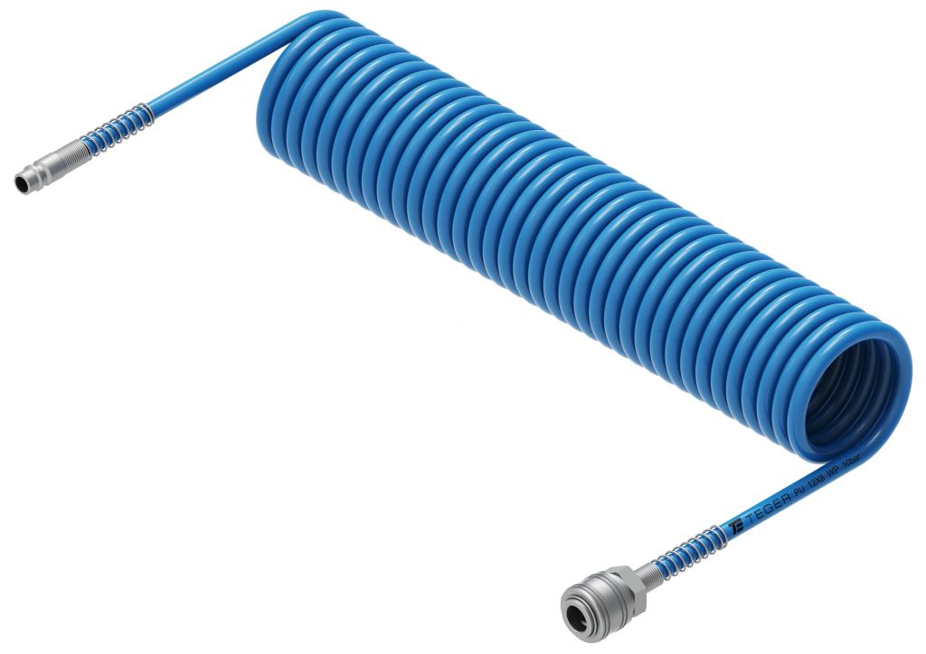 Przewód spiralny kompletny tekalan Poliuretan PU 12X8mm 10bar do kompresora sprężarki L-10mb Niebieski TEGER