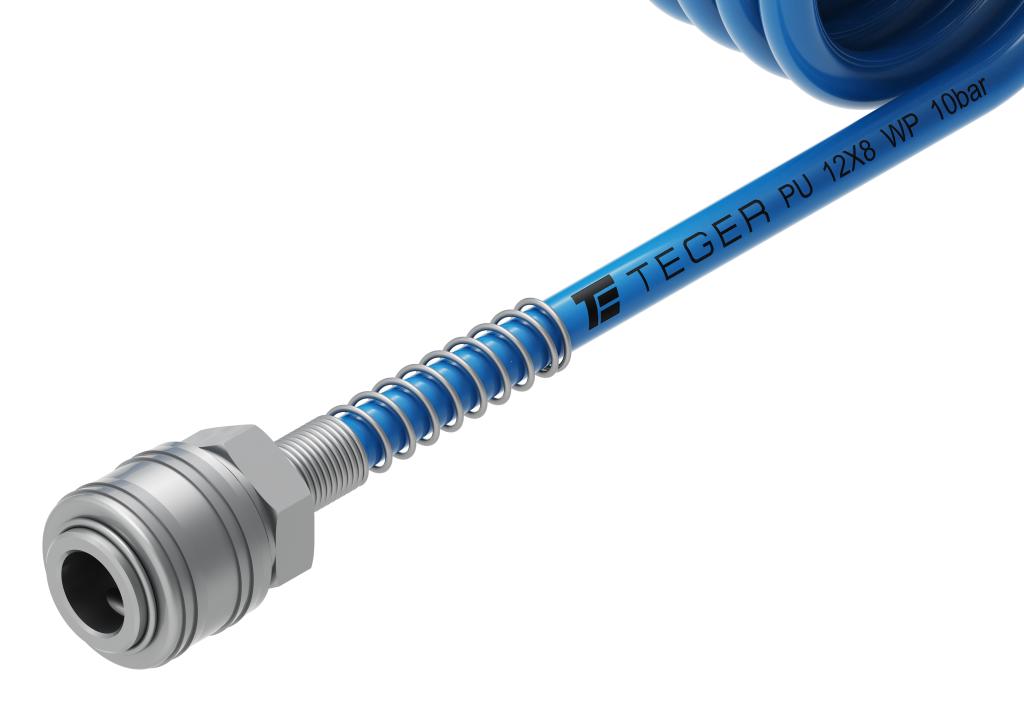 Przewód spiralny kompletny tekalan Poliuretan PU 12X8mm 10bar do kompresora sprężarki L-15mb Niebieski TEGER