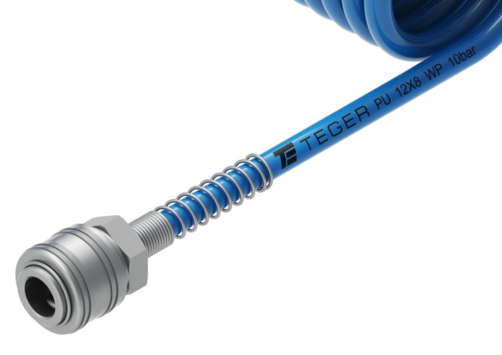 Przewód spiralny kompletny tekalan Poliuretan PU 12X8mm 10bar do kompresora sprężarki L-5mb Niebieski TEGER