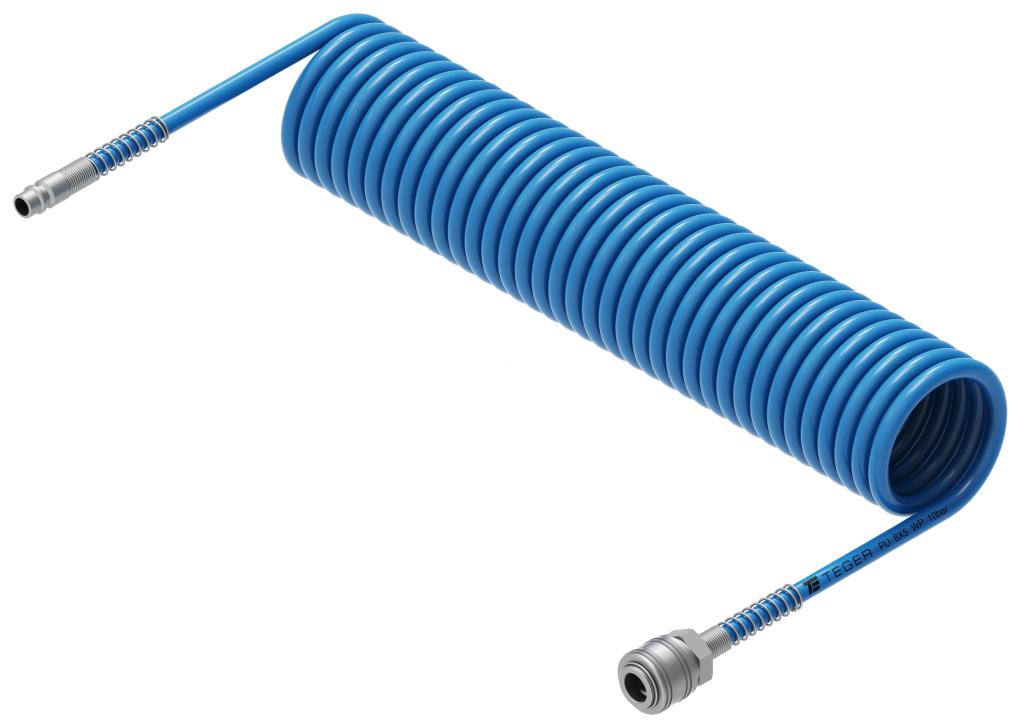 Przewód spiralny kompletny tekalan Poliuretan PU 8X5mm 10bar do kompresora sprężarki L-10mb Niebieski TEGER