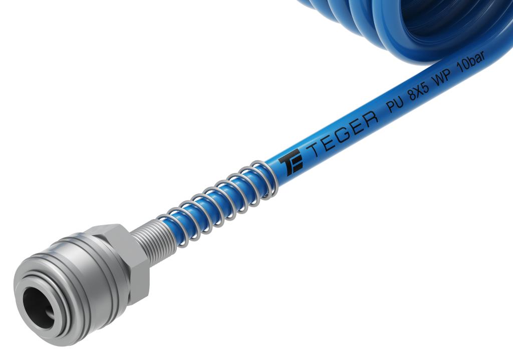 Przewód spiralny kompletny tekalan Poliuretan PU 8X5mm 10bar do kompresora sprężarki L-15mb Niebieski TEGER