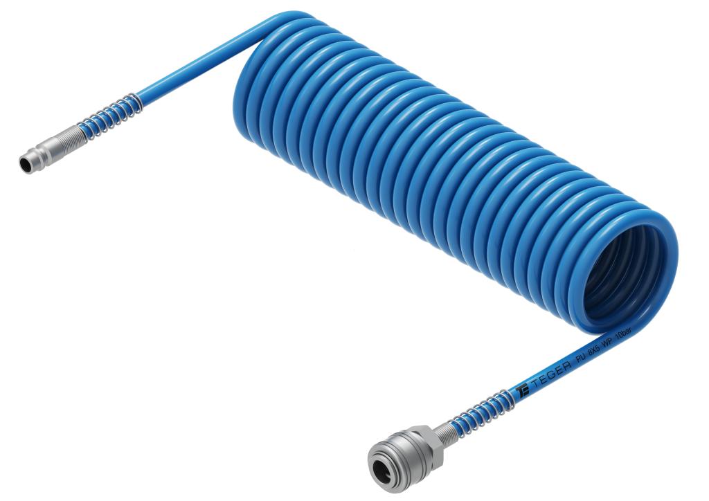 Przewód spiralny kompletny tekalan Poliuretan PU 8X5mm 10bar do kompresora sprężarki L-5mb Niebieski TEGER