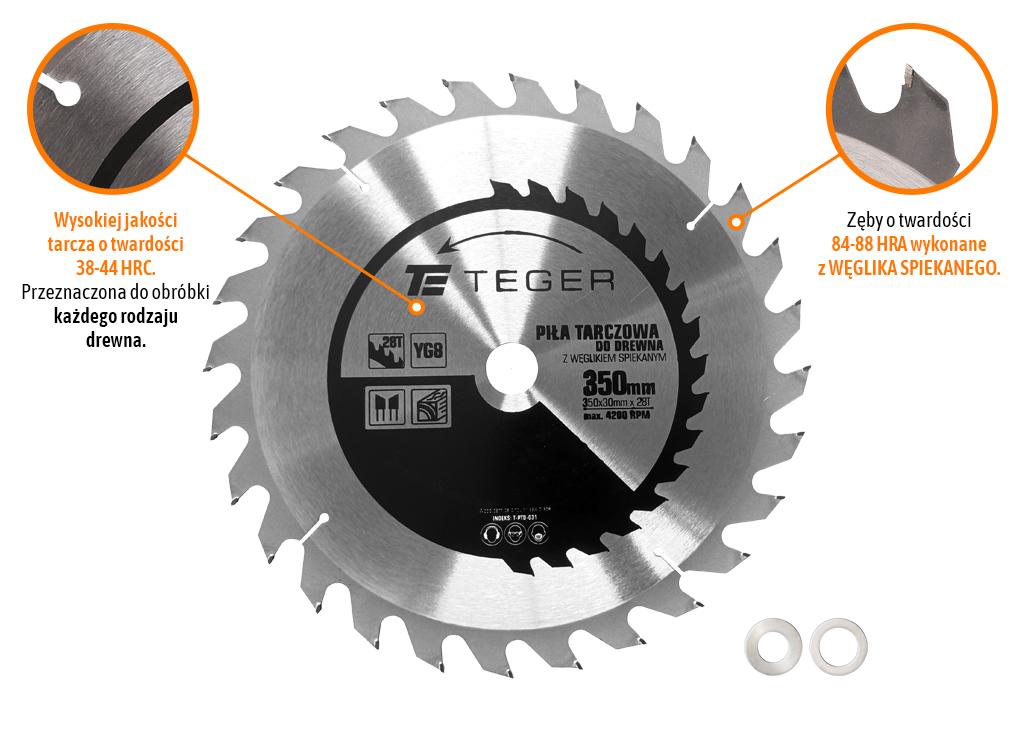 Piła tarczowa do drewna z węglikiem spiekanym 350x30x28T / TEGER