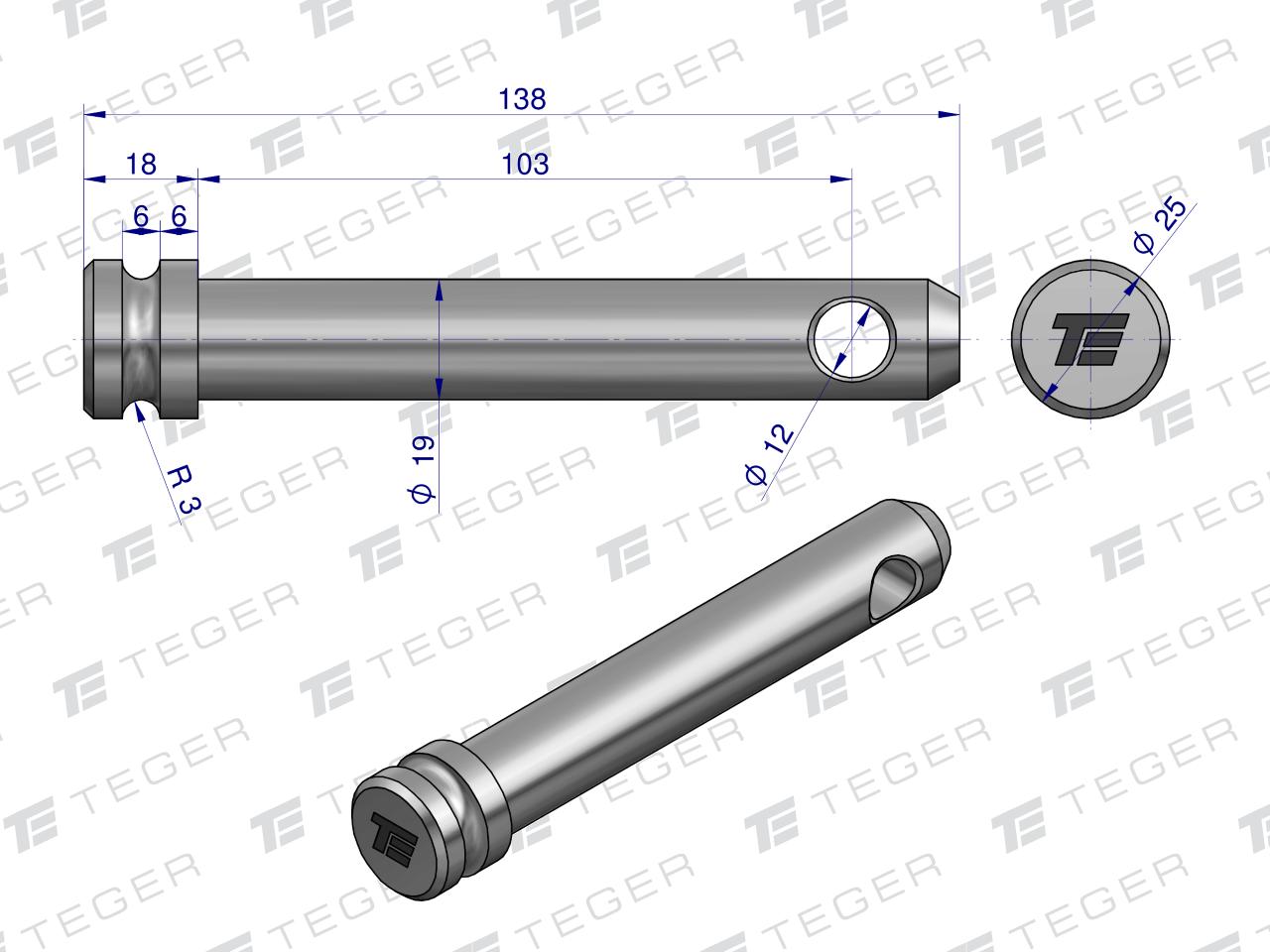 Sworzeń łącznika górnego 19x103x138 TEGER