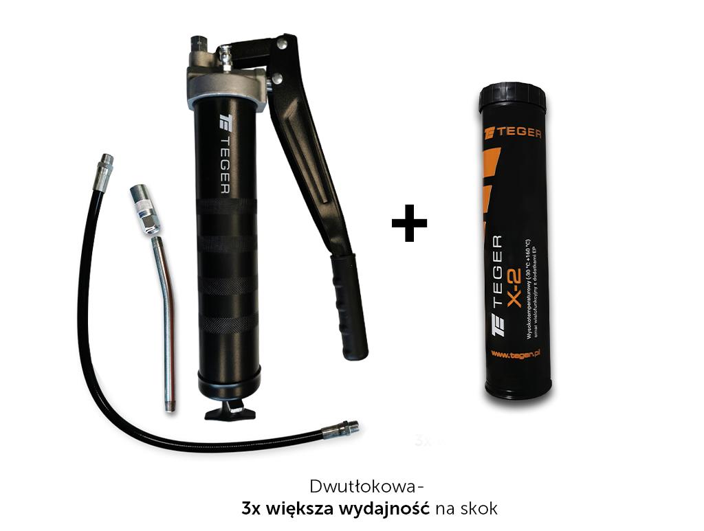 Zestaw smarownica ręczna dwutłokowa plus smar wielofunkcyjny wysokotemperaturowy TEGER