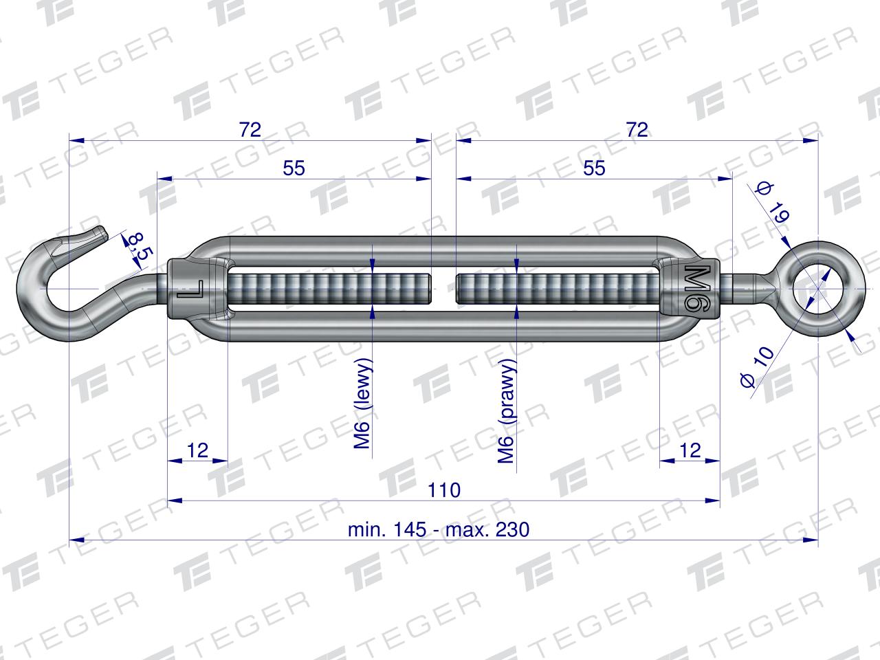 Śruba rzymska oko-hak 6x110 TEGER, (sprzedawane po 10)