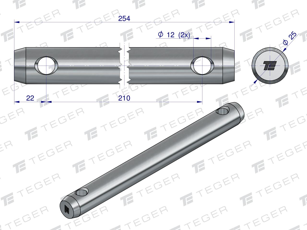 Sworzeń uniwersalny 2-otwory fi 12 25x210x254 TEGER