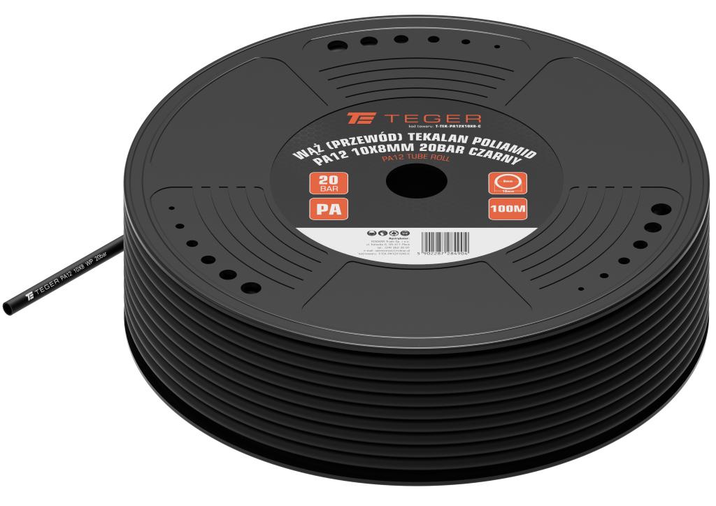 Wąż (przewód) tekalan Poliamid PA12 10X8mm 20bar Czarny TEGER, (sprzedawane po 100)