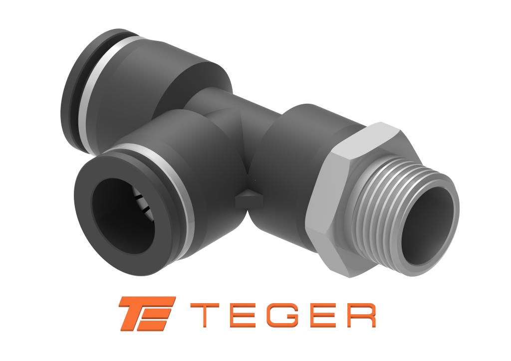 Trójnik wtykowy tekalan (typ T) z gwintem zewnętrznym (teflon) z boku 8mm x 1/2" TEGER, (sprzedawane po 5)