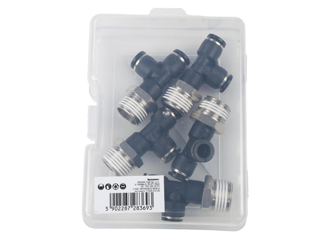 Trójnik wtykowy tekalan (typ T) z gwintem zewnętrznym (teflon) z boku 8mm x 1/2" TEGER, (sprzedawane po 5)