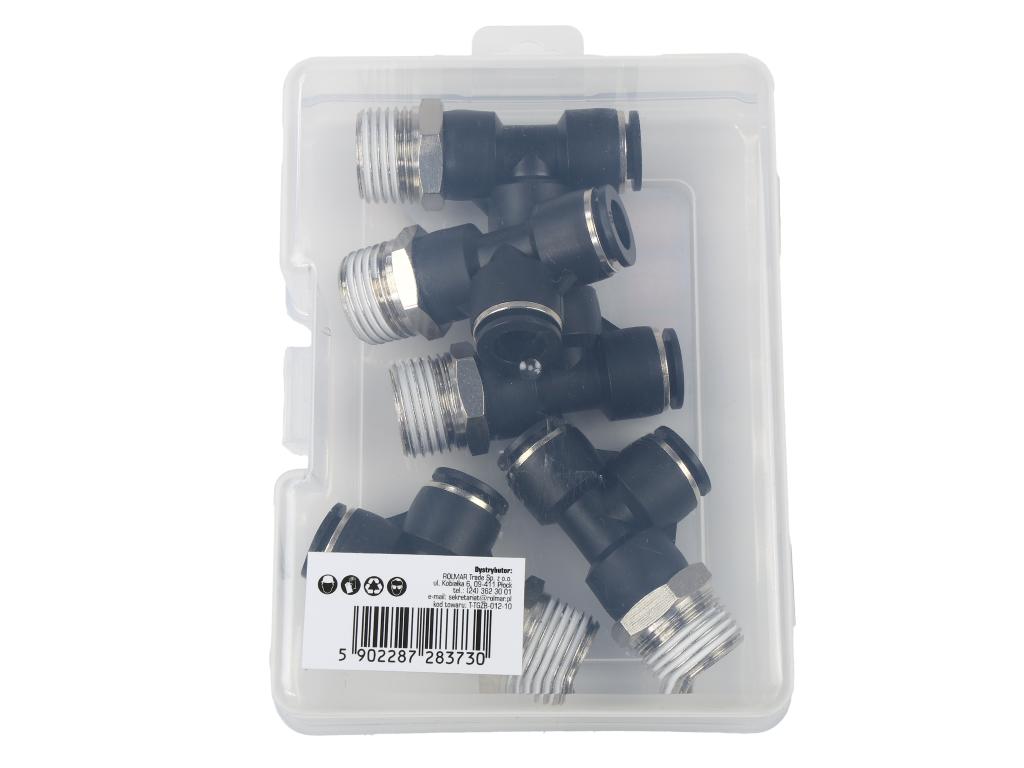 Trójnik wtykowy tekalan (typ T) z gwintem zewnętrznym (teflon) z boku 10mm x 1/2" TEGER, (sprzedawane po 5)