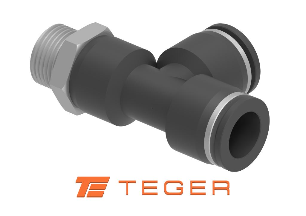 Trójnik wtykowy tekalan (typ T) z gwintem zewnętrznym (teflon) z boku 4mm x 1/4" TEGER, (sprzedawane po 5)