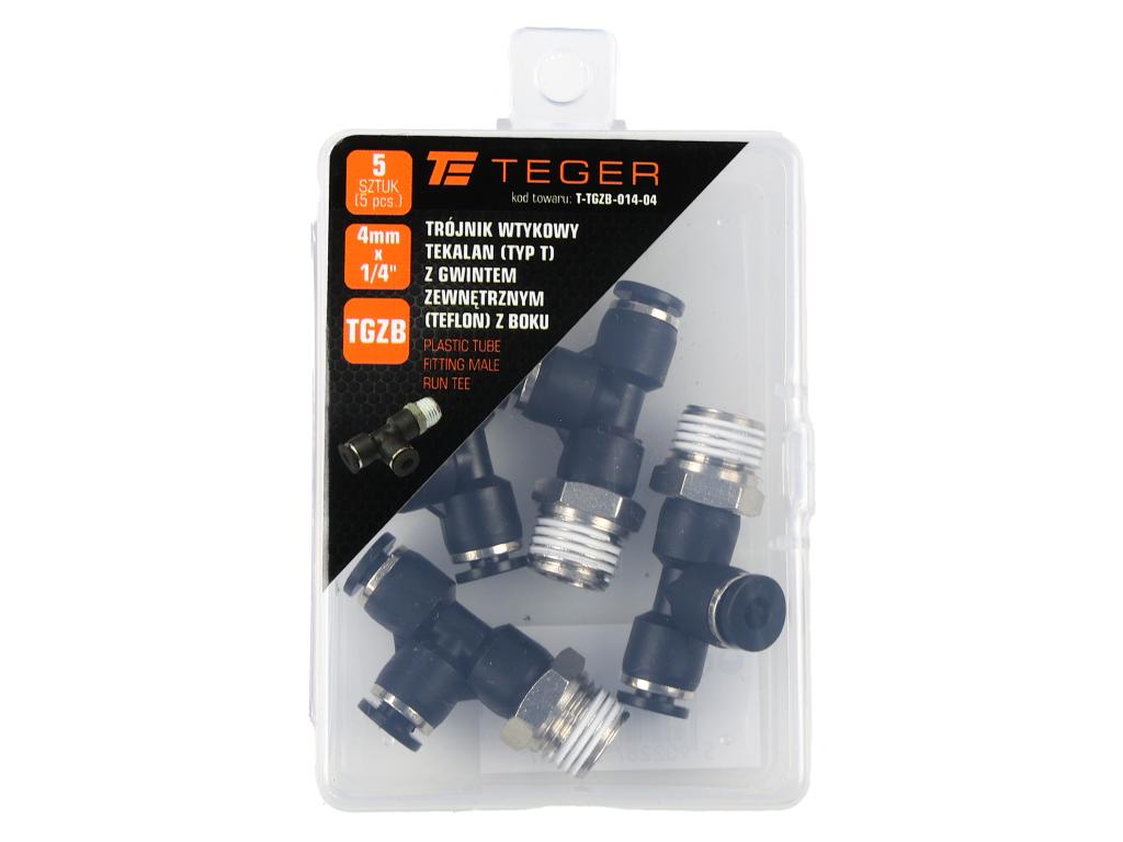 Trójnik wtykowy tekalan (typ T) z gwintem zewnętrznym (teflon) z boku 4mm x 1/4" TEGER, (sprzedawane po 5)