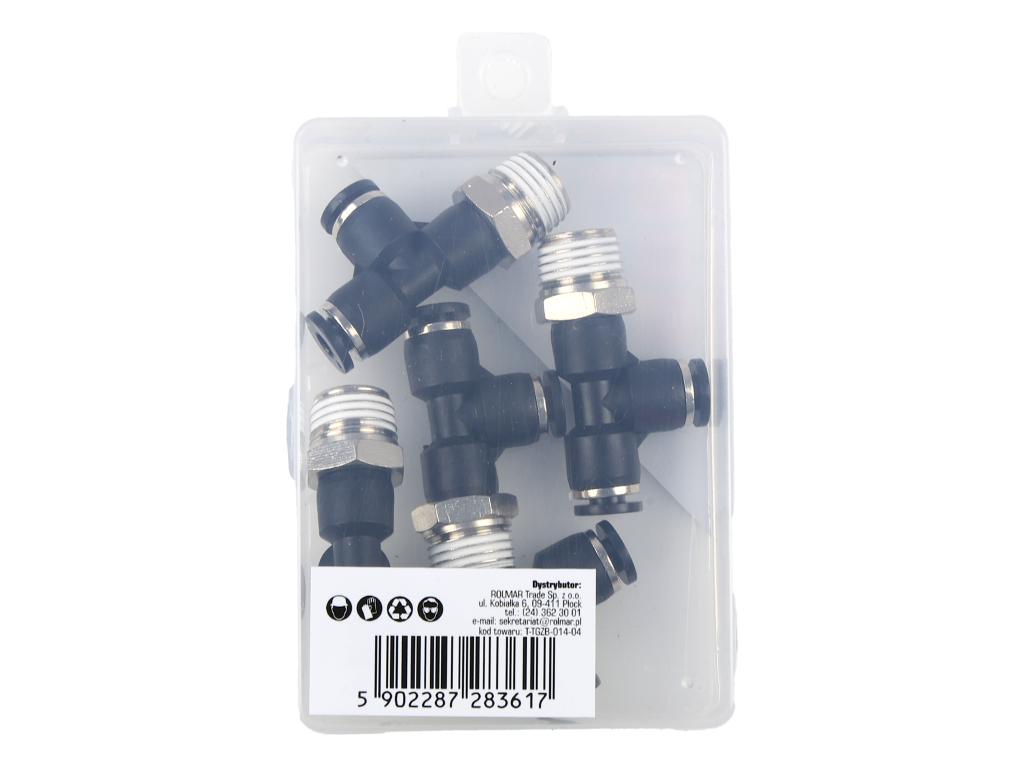 Trójnik wtykowy tekalan (typ T) z gwintem zewnętrznym (teflon) z boku 4mm x 1/4" TEGER, (sprzedawane po 5)