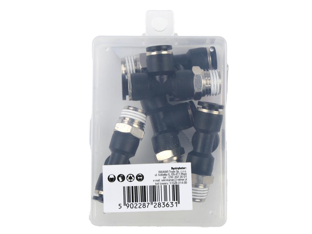 Trójnik wtykowy tekalan (typ T) z gwintem zewnętrznym (teflon) z boku 6mm x 1/4" TEGER, (sprzedawane po 5)