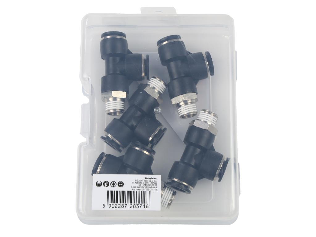 Trójnik wtykowy tekalan (typ T) z gwintem zewnętrznym (teflon) z boku 10mm x 1/4" TEGER, (sprzedawane po 5)
