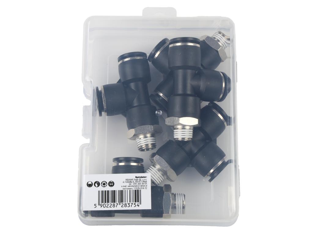 Trójnik wtykowy tekalan (typ T) z gwintem zewnętrznym (teflon) z boku 12mm x 1/4" TEGER, (sprzedawane po 5)