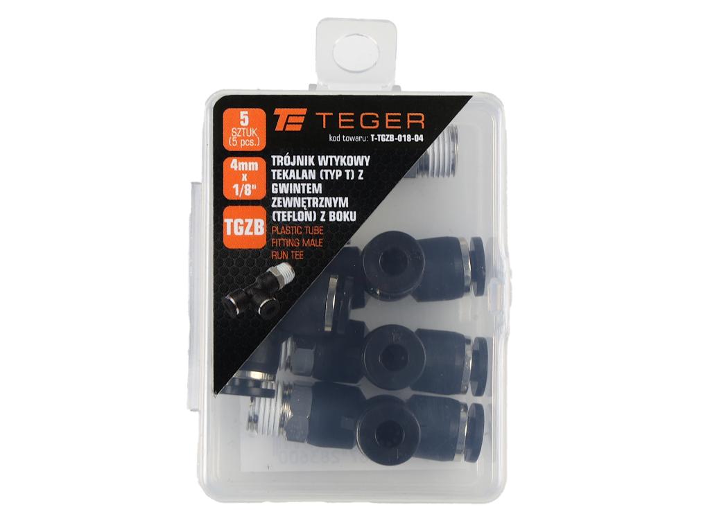 Trójnik wtykowy tekalan (typ T) z gwintem zewnętrznym (teflon) z boku 4mm x 1/8" TEGER, (sprzedawane po 5)