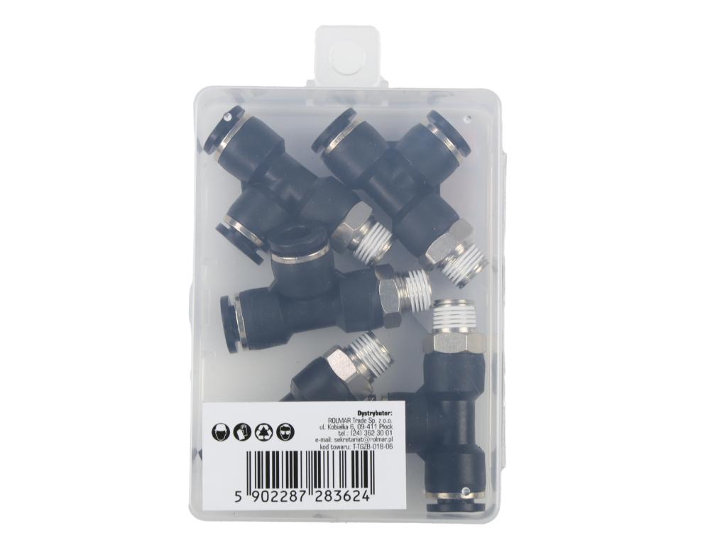 Trójnik wtykowy tekalan (typ T) z gwintem zewnętrznym (teflon) z boku 6mm x 1/8" TEGER, (sprzedawane po 5)