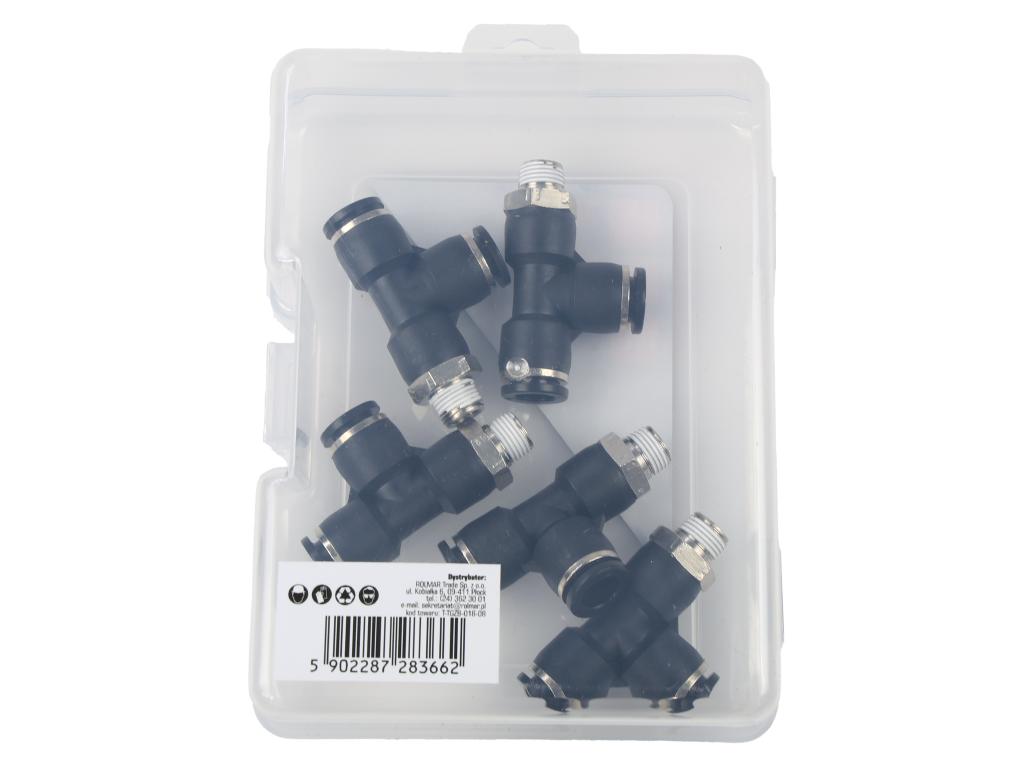 Trójnik wtykowy tekalan (typ T) z gwintem zewnętrznym (teflon) z boku 8mm x 1/8" TEGER, (sprzedawane po 5)